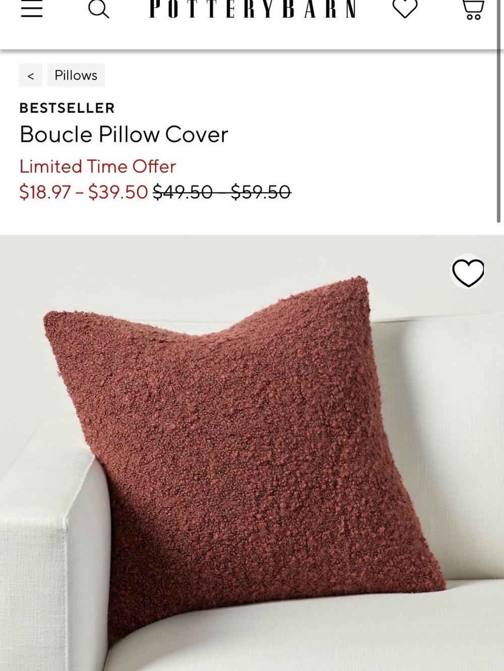 Pottery Barn Bouclé Accent Pillow Set in Burgundy - Picture 2 of 2